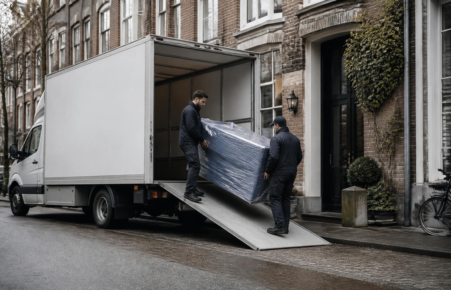 JS Verhuizingen verhuisteam laadt zorgvuldig meubilair in de verhuiswagen